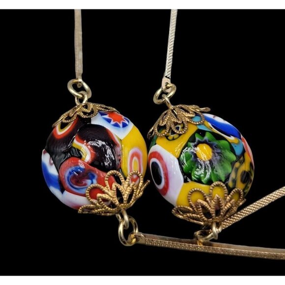 Venetian Murano Millefiori Art Glass Bead Necklace Bar Link Stations 40" Opera - Picture 10 of 16